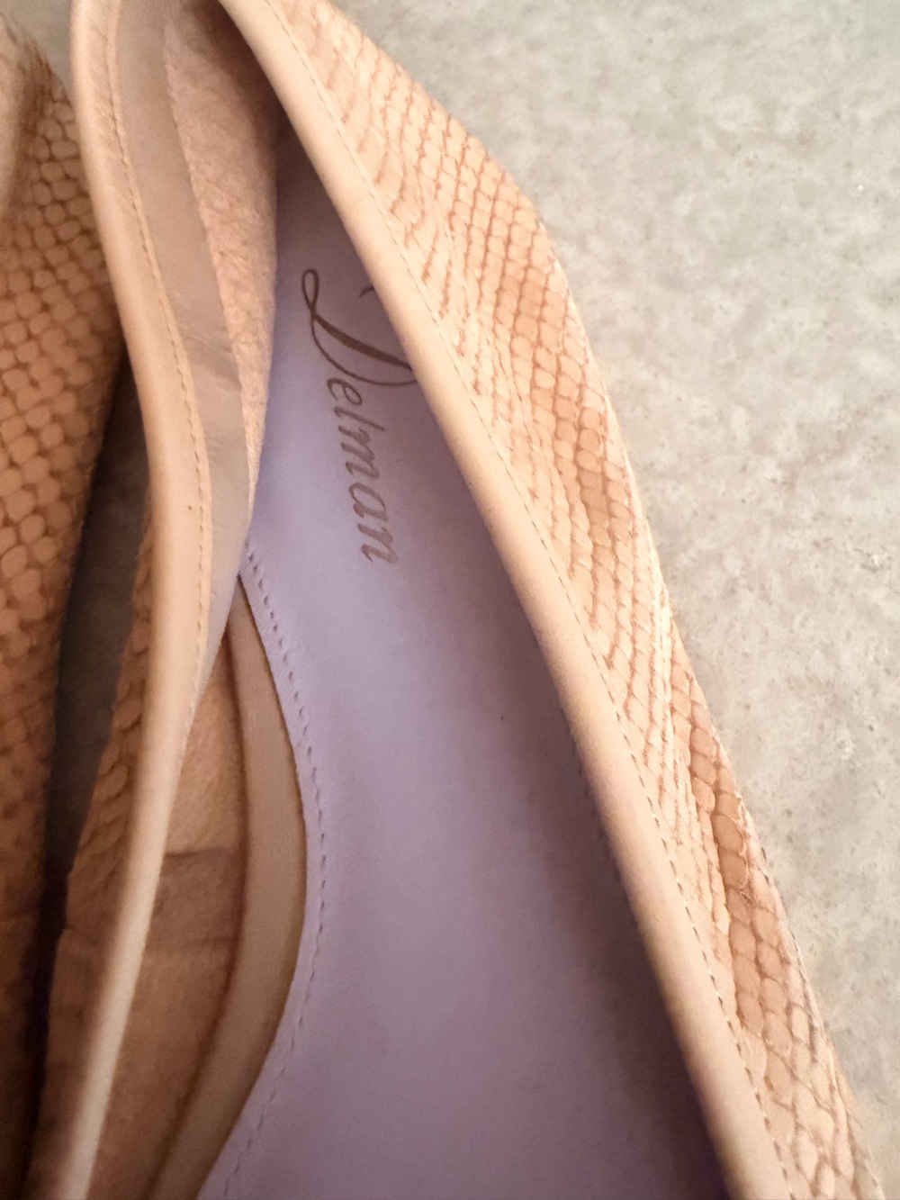 Delman Tan Snake Print Leather Ballet Flats - Picture 3 of 9